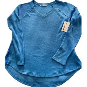 Sonoma Misses Blue Ribbed Knit V-Neck‎ Long Sleeve Top Comfy Casual